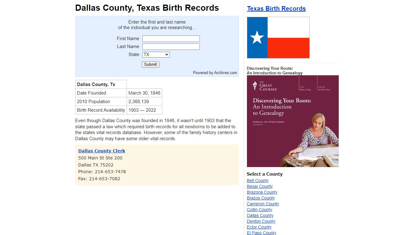 Dallas County, Texas - Birth Records and Birth Certificates